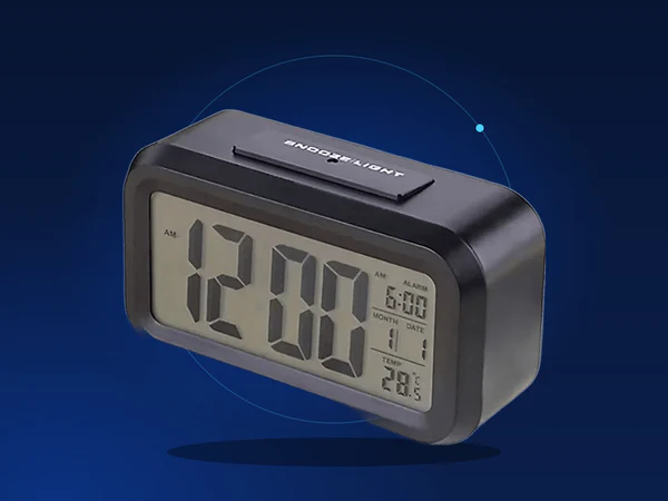 Despertador digital em fundo azul