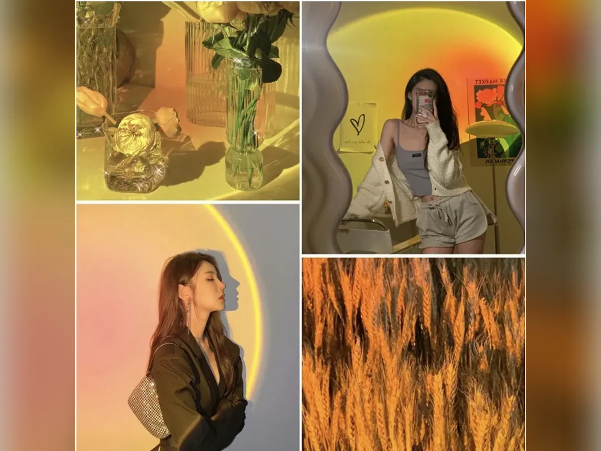 Luminária de projeção pôr do sol em uso