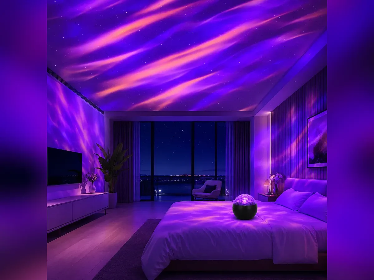 Projetor de luz aurora em uso